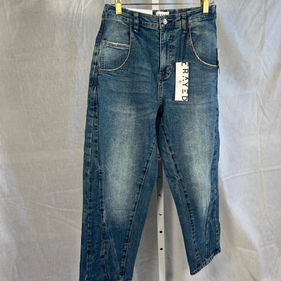 NWT Frayed Super High Crop Barrel Jeans in Province - Size 26 - Picture 11 of 11